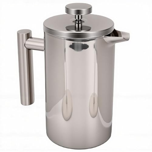 Zerodis Macchina per il caffè Tazze da caffè Macchina per Bevande Isolata 600ML Infusore Termico per tè Pressa Ritenzione del Calore Brocca a Doppio Strato con Impugnatura Ergonomica Impugnatura