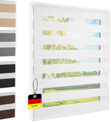 Doppelrollo Klemmfix ohne Bohren Weiß 120x140 cm [Stoffbreite 116cm] Duo Rollo Fensterrollo für Fenster/Türen Gardine Klemmrollo Seitenzugrollo Sichtschutz Sonnenschutzrollo Zebrarollo