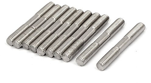 sourcing map Goujon Double Extrémité Filetage Tige Serré Réglable Pousser M8 x 60mm Argenté 10Pcs