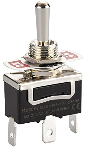 Heschen Metall vippströmbrytare, C513A, SPDT, underhållen, på/av/på 3 position, 15 A 250 VAC, 3 flikterminal, CE