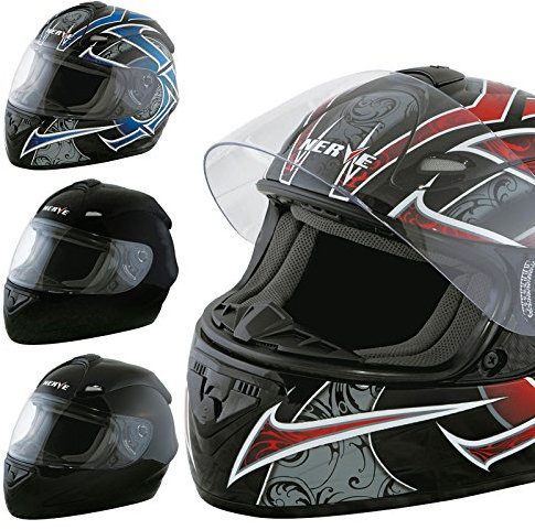 Nerve Shop Motorradhelm Integralhelm NS2013 Vollvisierhelm Fullface Motorrad Helm Mofa Motorroller Damen Herren Erwachsene - schwarz - L