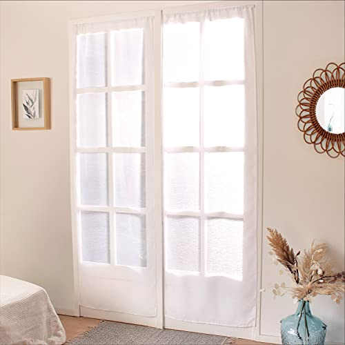 Enjoy Home - Par de acristalamiento Blanco - 90 x 220 cm - Pasador de Barra - 100% poliéster Arenado - Colección arenada