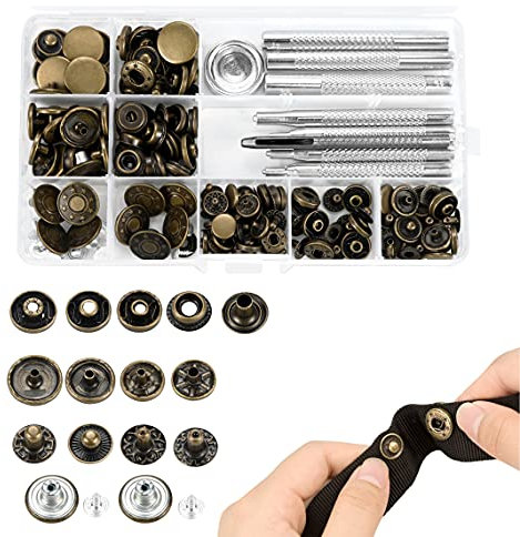50 Set Druckknöpfe Druckknopf, Metall Snaps Knöpfe mit Unterschiedlicher Größe 10/12/15/17mm, 9 Fixierwerkzeug & Aufbewahrungsbox ​Kleidung Snaps Taste für Leder Handwerk Brieftasche Handtasche Jeans