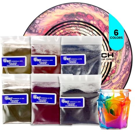 PRO Chemical Starter Set Disc Golf Dye | Easy-to-Apply, Unique Powder Dyes for Custom Designs on Disc Golf Discs | Perfect for DIY Swirls, Patterns & Creative Beginners Discs | 6 Colors