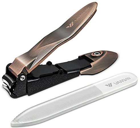 VANWIN Nagelknipser mit Auffangbehälter, Spritzfreier Fingernagel Knipser Zehennagelknipser mit Ergonomischem Hebel, Edelstahl Nagelschneider mit Glasnagelfeile für Männer Frauen Erwachsene