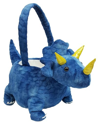 DearSun 3D Triceratops Plush Basket Easter Egg Hunting Basket, Cute Animal Plush Baskets for Easter Decorations Party Supplies Candy Gifts Storage, Blue