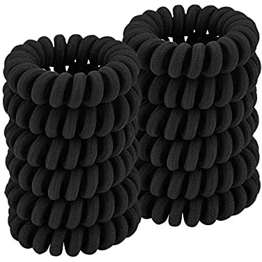 ZOUIQSS Spiral Hair Ties,Ponytail Holder Phone Cord Hair Coil Bands for Women Girls,Traceless,Strong Hold,Suitable for All Hair Types(Cloth Black,12 Pcs)