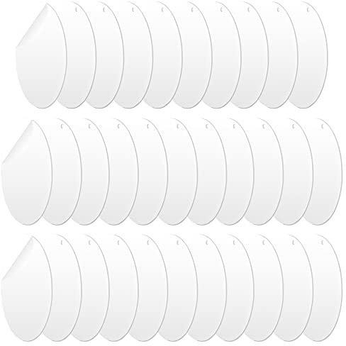 QZDAFFIC 32PCS Acrylic Keyring Blanks, Clear Discs Circles 3 Inches Round Acrylic Sign with Hole for Picture Frame Painting DIY Festival Decor