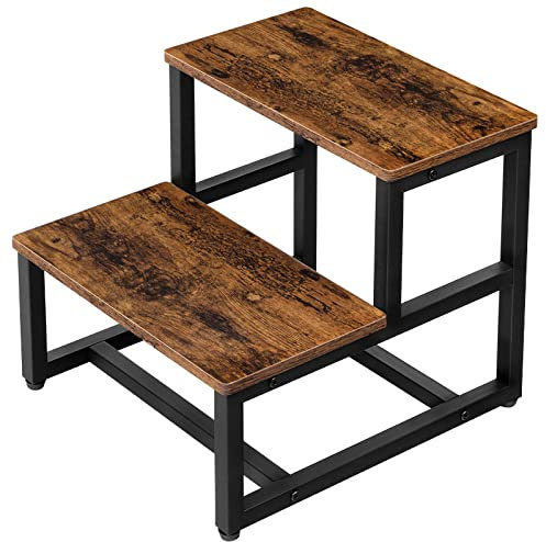 HOOBRO Wooden Step Stools, Step Stool for Kids, Two Step Toddler's Stool with Non-Slip Pads, for Sink, Bathroom, Kitchen, Bedroom, Sturdy and Stable, Rustic Brown and Black EBF12JD01