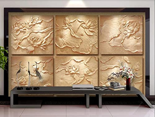 Mural Wallpaper Embossed Effect Lotus Sandstone Photo Wallpaper 3D Effect Living Room Bedroom Decoration Wall Covering