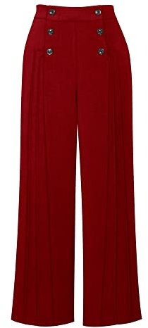 CHIC STAR Dam veckade knappar byxor, Röd, S