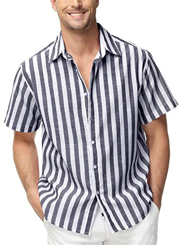 Alivebody Chemise Homme Rayée Manches Courtes Casual Bouton Shirts Regular Fit