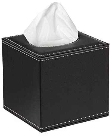 Papiertuch Behälter PU-Leder Taschentuchbox Quadratisch Kosmetiktuchbox für Zuhause Büro Auto Dekoration, Schwarz