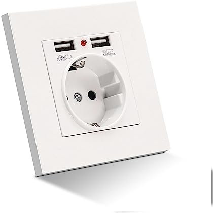 ARCELI Enchufe de Pared Con USB, Máx. 5V/2,1A, 110V-250V, 2 USB+1 CA, Empotrado, Función de Carga Para Teléfono Móvil, Smartphone, Tableta