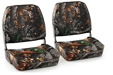GYMAX 2er Set Bootssitz Klappbar Bootsstuhl Gepolstert Steuerstuhl 41 x 49 x 47 cm Klappsitz für Boote (Flecktarn)