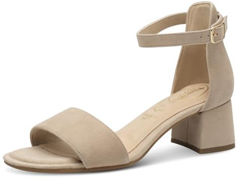 Tamaris COMFORT Damen Sandalen mit Absatz aus Leder mit verstellbarem Riemen, Beige (Beige Suede), 37 EU