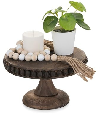 Hanobe Soporte pequeño de madera para tartas: soporte de pedestal para cupcakes de 8 pulgadas, elevador de exhibición de postres envejecido, rústico, redondo, bandeja de soporte para pasteles, plato