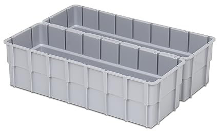 1a-TopStore Einsatzkasten Einteilungs-Set für Eurobehälter, Schubladen mit Innenmaß 362x262 mm (LxB), 102 mm hoch, verschiedene Größen/Farben (2er Set, Grau)