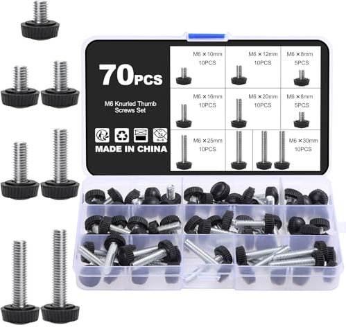 Knpwer 70 Pcs M6 Vis à Oreilles Moletées en Acier au Carbone - Vis à Serrage Manuel Rondes et Boulons de Poignée