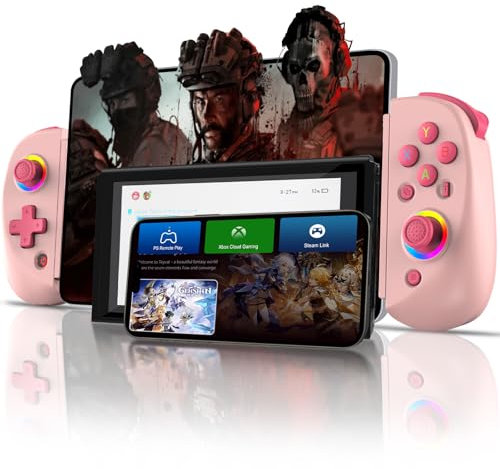 Joso Phone Controller für iPhone/iPad/Android/Tablet, D8 Controller für Switch/PS/PC mit Hall-Effekten Joysticks Play COD, Genshin Impact, Android Controller, Cloud Gaming/Remote Play, Emulatoren Rosa