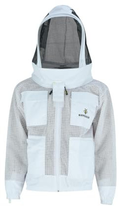 Imkerjacke Premium mit Atmungsnetz und Fechtschleier für Bienen Wespen Insekten Imkerei Stichschutz, XL · weiß