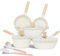 JEETEE Keramik Topfsets Pfannenset 15-Teilig, Nonstick Antihaft-Granit Topf und Pfannenset Gefälle, Topfset Induktion, Kochtopf Set mit Deckel, Nonstick Bratpfanne, Kasserolle, Kochtopf, Beige