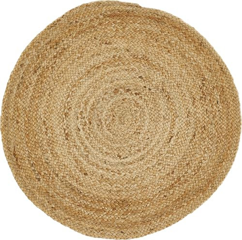 -LUXOR- living Teppich Mamda - Runder Jute Teppich alle Wohnbereiche oder als Dekoelement - Uni Farben Boho Naturteppich - aus Jute und Baumwolle 60 cm rund
