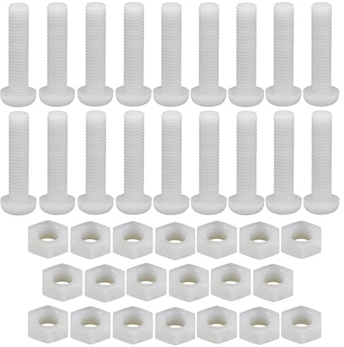 Set di 20 bulloni esagonali in nylon bianco, M8 x 50 mm, a testa tonda Phillips, con dadi esagonali, multiuso, isolati, per macchine industriali, mobili fai da te