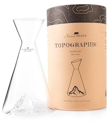 Carafe à eau 1 L | Borosilicate de qualité supérieure soufflés artisanalement avec les montagnes en relief | TOPOGRAPHIC (Mont Matterhorn)