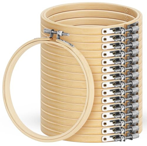 16 Stück Bambus Stickrahmen, 15cm Stickrahmen Holz Set, Bambus Kreis Kreuz, Kreuzstich Stickrahmens für DIY Kreuzstich Stickerei Kunst Handwerk Nähen