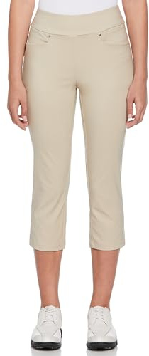 PGA Tour Women’s 22” Pull-On Golf Capri Pants with Tummy Control, Performance Stretch, Moisture-Wicking, Sun Protection, Silver Lining, X-Small