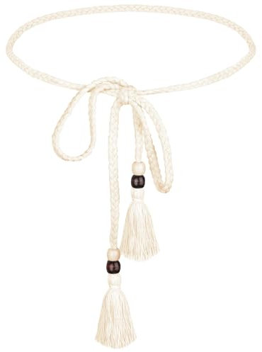 Yuanchu Geflochtener Geknoteter Taillengürtel für Damen,Quastengürtel für Frauen Bindegürtel Stoffgürtel Boho Taille Gürtel mit Seilkette und Dünnem Quasten Kleidergürtel für Hemden T-Shirts Röcke