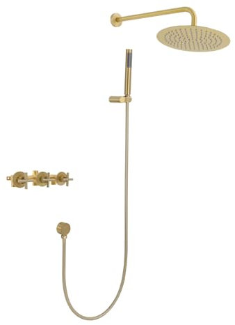 Sistema de ducha de acero inoxidable dorado, juego de ducha con cabezal redondo, alcachofa de mano, ducha de lluvia, empotrada, boquilla de ducha de silicona, juego de ducha para baño en casas,