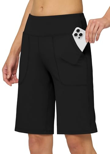 Willit Women's Athletic Long Shorts Bermuda High Waisted 10 | Stretch Yoga Shorts With Pockets Knee Length for Running Workout Gym Sports Hiking