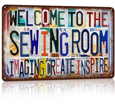 JBYMsign Vintage Sewing Room Wall Decor Welcome to The Sewing Room Metal Sign Tin Signs Poster - imaging create inspire