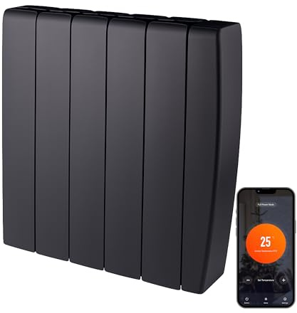 TCP Smart Ceramic Panel Radiator 1500W (Black) – WiFi Enabled Electric Heater with App & Touchscreen Control, Wall-Mounted Slimline Design, Ceramic Core Technology, Energy Efficient