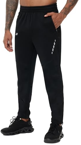 Roadbox Men's Mountain Bike Pants, Winter Thermal Fleece Lined Cycling Pants with Zip Pockets, Waterproof Windproof for Cold Weather Bicycle MTB Running Hiking Outdoor Black