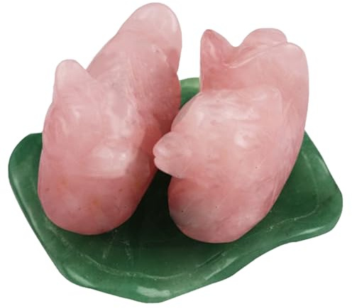 BEAHING Patos Mandarín Feng Shui Cuarzo Rosa Pájaros del Amor Estatuilla de Hoja de Loto Amor Romance Decoración