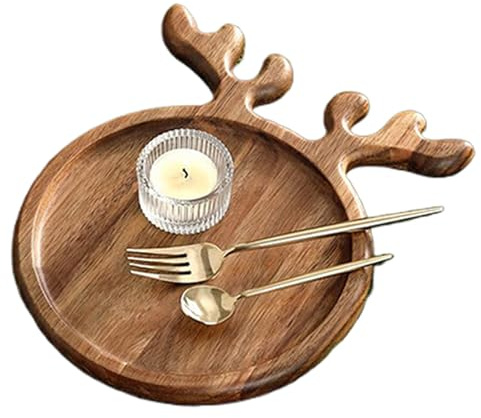 Julbricka – träskärm, hornformad serveringsvara, dekorativ semesterbricka med elegant finish, serveringsservis för ost, mellanmål, mat, godis, fester, och bordsinredning