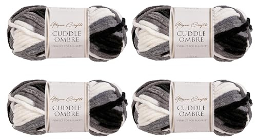 Utopia Crafts Cuddle Ombre Lana Chenilla Super Chunky, 4x 100g Ovillos (400g/240m), Hilo Degradado Suave para Tejer & Ganchillo, Manta, Cojín, Amigurumi, OEKO-TEX & EN 71-3 (Niebla Monocromática)
