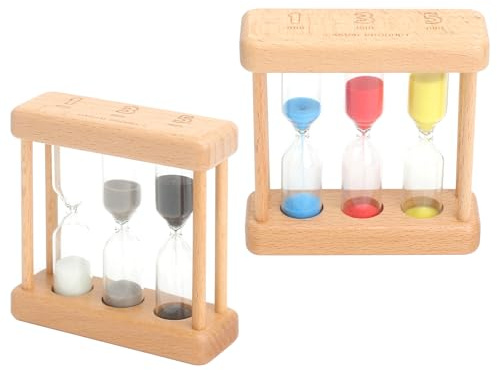 Timer a Clessidra Clessidra a Sabbia Clessidra Denti Clessidre Colorato Timer dell'orologio Time Management Clessidra 3 in 1, 1/3/5 minuti Legno Marrone 3 x 9 x 9.5 cm
