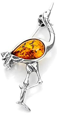 Sterling Silber und Baltischer Bernstein Vogel Strauß Brosche