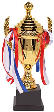 Pacienjo Grande Coppa del Trofeo - Trofeo Personalizzato,Trofei d'oro con Nastro colorato Coppa del Trofeo a Base Rotonda Deluxe Personalizzata per Successo