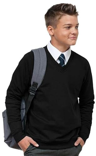 Mischief Ages 3-18 Boys Girls Unisex Unisex School Sweater V Neck Fleece Sweatshirt Uniform + Adult Sizes Black