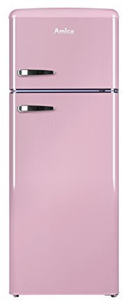 Amica KGC 15636 P Retro Kühl-/Gefrierkombination / Cupcake Pink / 144cm (H) x 55cm (B) x 62cm (T) / Retro-Design / Kühlschrank mit Gefrierfach
