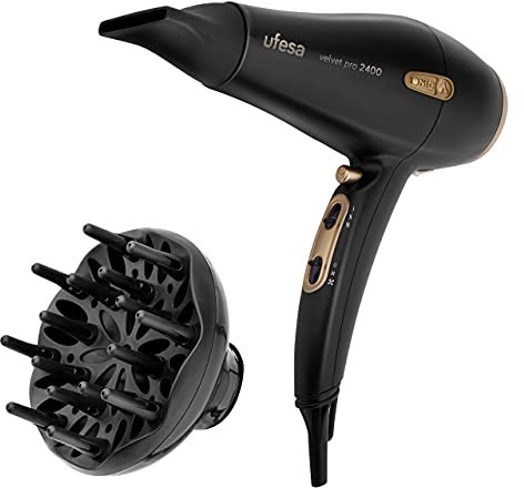 Ufesa Sèche-linge professionnel Velvet Pro 2400 avec technologie ionique, diffuseur et concentrateur, noir/cuivre, 2400 W