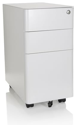 hjh OFFICE 743018 Rollcontainer schmal Color I Stahl Weiß Schubladenschrank mit Rollen, A4 Hängeregister, abschließbar