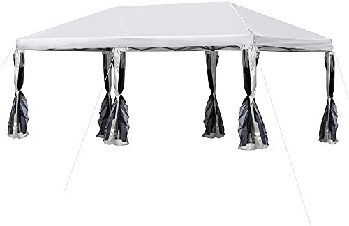 Outsunny Gazebo Plegable jardín Gazebo Pop-up pabellón Acero+Oxford+Malla con Bolsa Exterior Crema Blanco 5,9 x 2,95 x 2,5 m