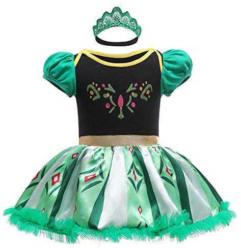 FMYFWY Costume Carnevale per Neonata Vestito da Principessa Anna Pagliaccetto per Bimba Bambina Body Festa Compleanno Halloween Cosplay Natale Abiti con Archetto 3-6 mesi