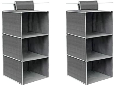 GUTE LINES Organizer Armadio da Appendere, Mensole da armadio, Portatutto con 3 Scomparti, Per Cappello, Calze, Mutande, Asciugamani, 60 x 30 x 30cm, 2 pezzi (grigio argento)